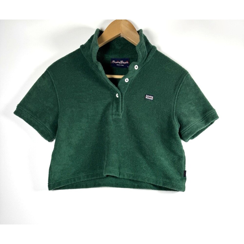 Rowing Blazers Polo Top Womens Small Green Cropped Terry Cloth Organic‎ Cotton